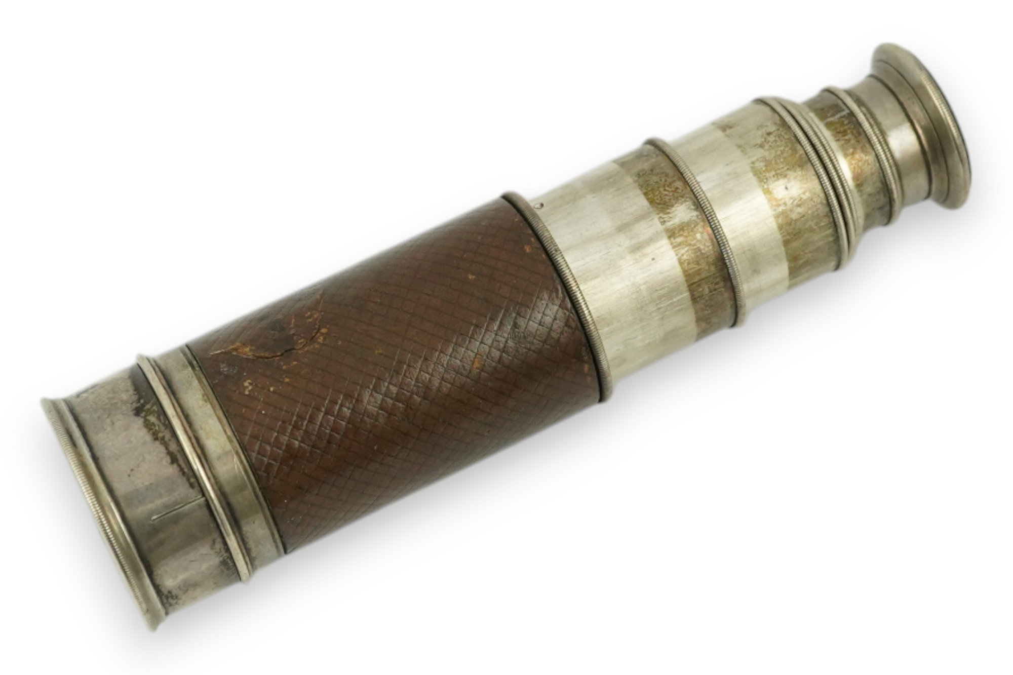 An unusual Victorian hallmarked silver five draw telescope signed 'Charles Dixey, Optician to the Queen, New Bond Street, London', 26cm fully extended. Condition - good